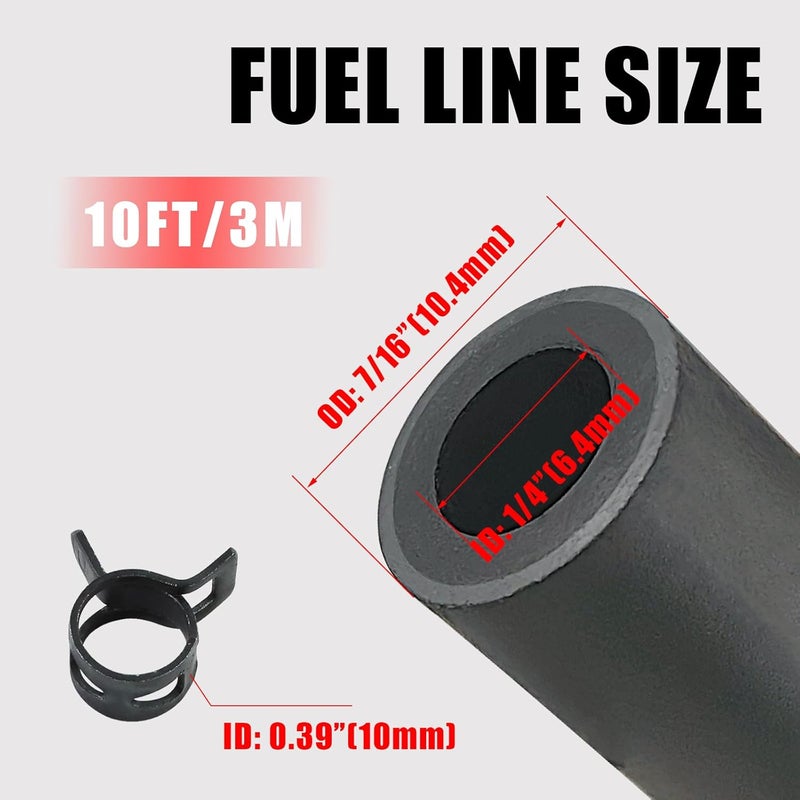 KIKITE 10 Feet 1/4 Inch ID Fuel Line Hose Compatible with Briggs & Stratton Kohler Kawasaki Small Gas Diesel Engines Mowers and Generators Rubber Fuel Hose with 20 Clamps - Image 3